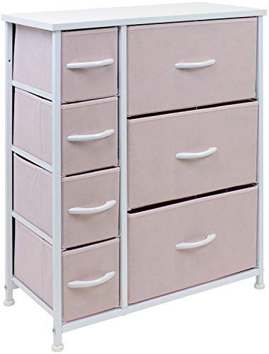 Pastel Pink 7-Drawer Dresser with Fabric Bins