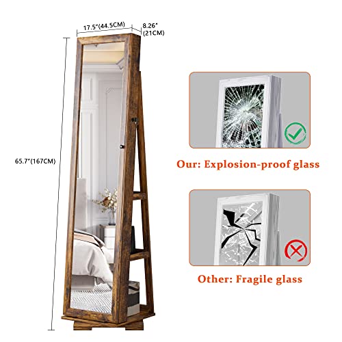 Rotating 66'' Jewelry Armoire with Full-Length Mirror