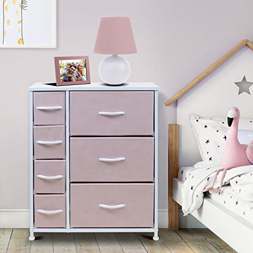Pastel Pink 7-Drawer Dresser with Fabric Bins