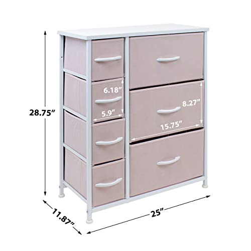 Pastel Pink 7-Drawer Dresser with Fabric Bins