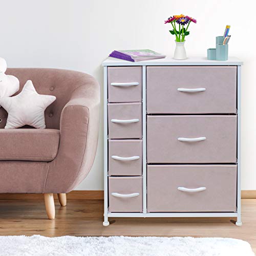 Pastel Pink 7-Drawer Dresser with Fabric Bins