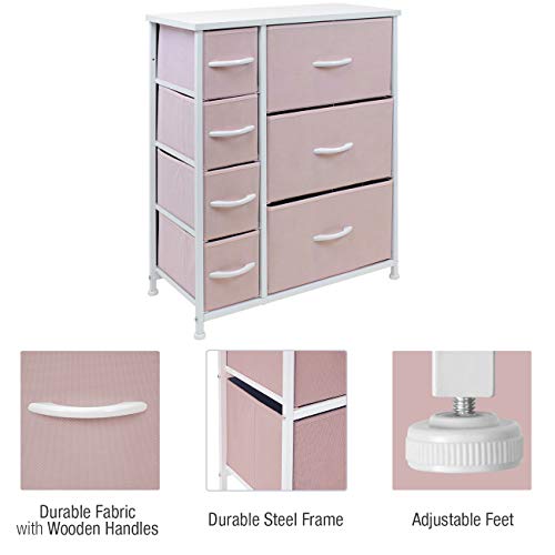 Pastel Pink 7-Drawer Dresser with Fabric Bins