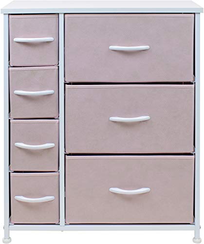 Pastel Pink 7-Drawer Dresser with Fabric Bins