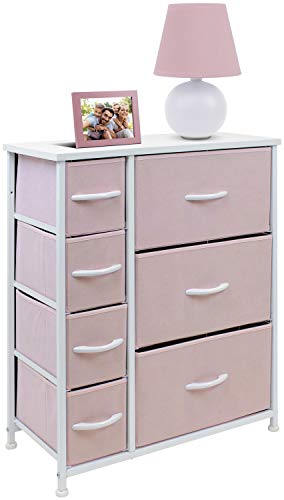 Pastel Pink 7-Drawer Dresser with Fabric Bins