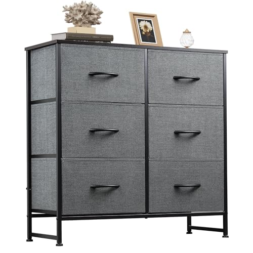 6-Drawer Fabric Dresser in Dark Grey