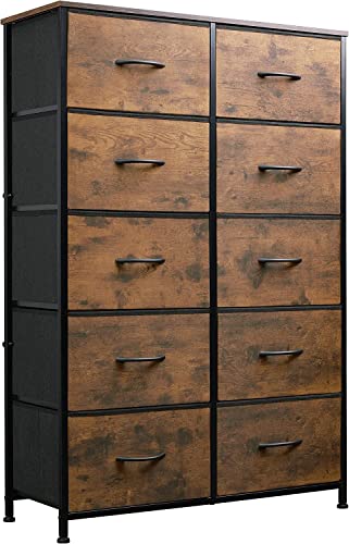 Rustic Brown Tall Dresser with 10 Drawers
