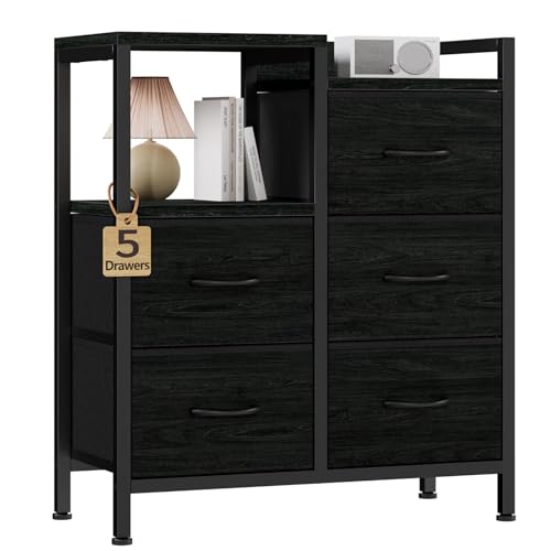Stylish Black Oak Nightstand with Storage Drawer