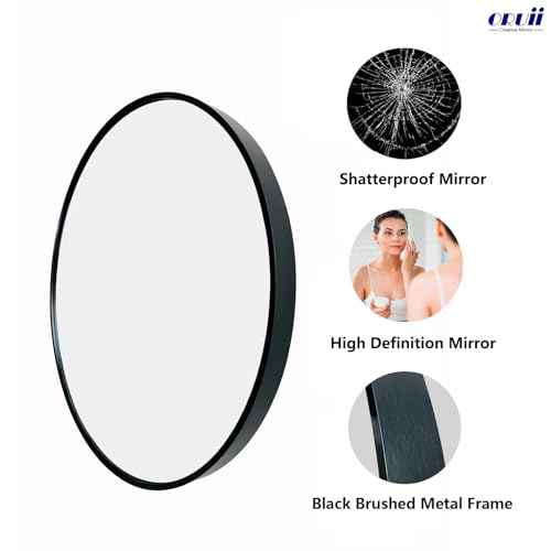 Oruii 24-Inch Black Round Wall Mirror