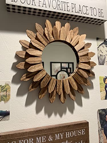 Rustic 12-Inch Sunburst Wood Wall Mirror