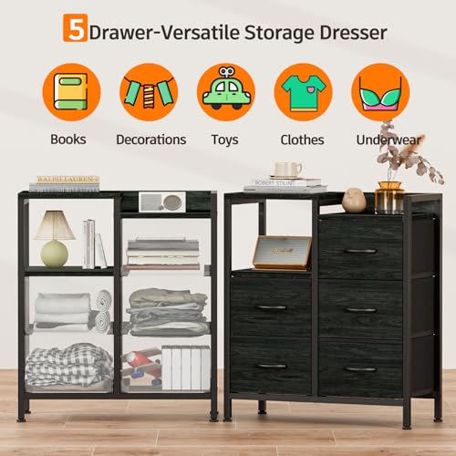 Stylish Black Oak Nightstand with Storage Drawer