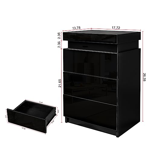 Modern Black Nightstand with LED Light and Storage