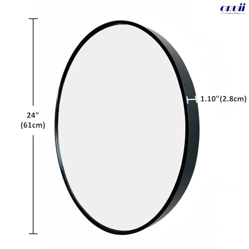 Oruii 24-Inch Black Round Wall Mirror