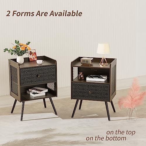 Stylish Set of 2 Nightstands with Open Shelf