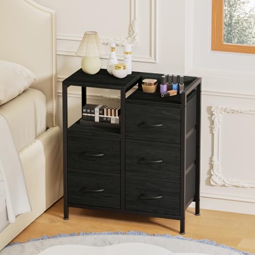 Stylish Black Oak Nightstand with Storage Drawer