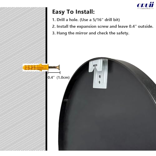 Oruii 24-Inch Black Round Wall Mirror