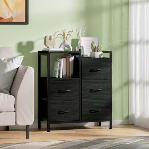 Stylish Black Oak Nightstand with Storage Drawer