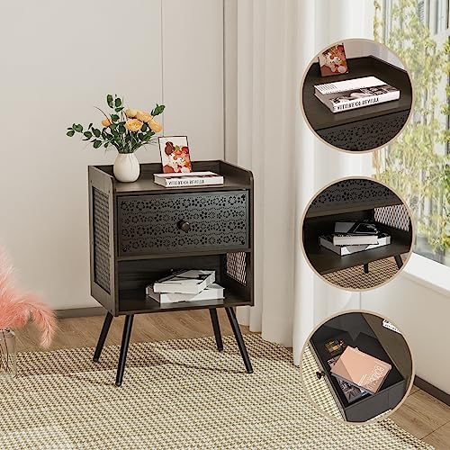 Stylish Set of 2 Nightstands with Open Shelf