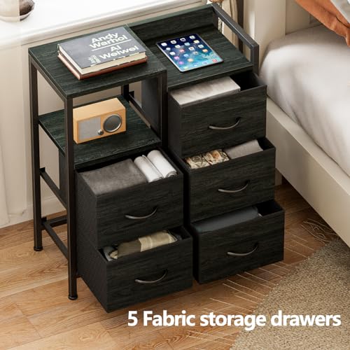 Stylish Black Oak Nightstand with Storage Drawer