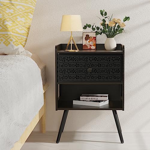 Stylish Set of 2 Nightstands with Open Shelf