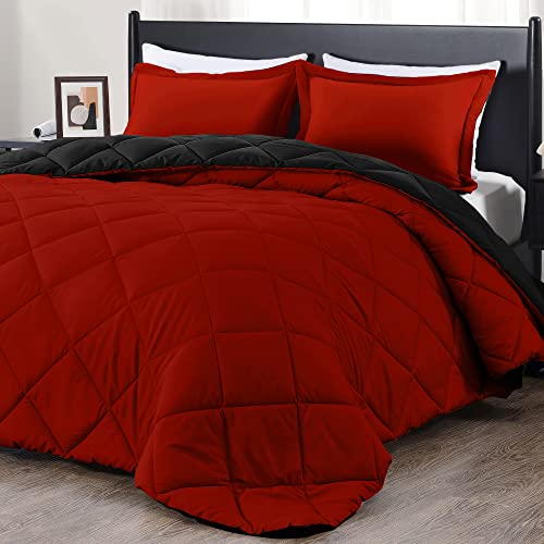 Downluxe Red and Black King Comforter Set