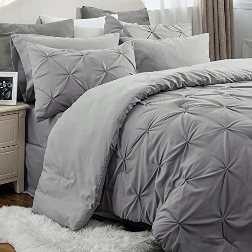 Pintuck Queen Comforter Set - 7 Pieces Grey