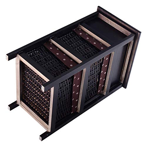 Elegant Black Wooden Nightstand with Baskets and Drawer