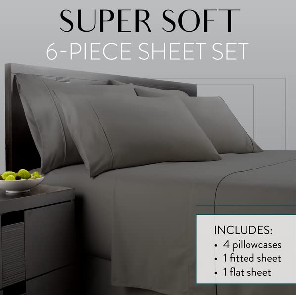 Queen Sheet Set - 6 Piece Soft Gray Collection