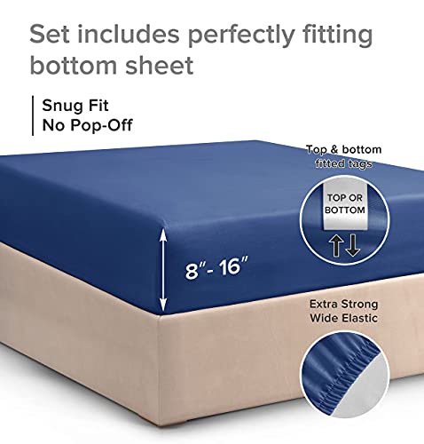 Twin XL Navy Blue Fitted Bed Sheet - Luxury