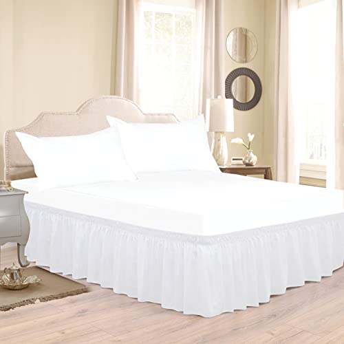 Biscaynebay Adjustable White Bed Skirt for Queen Beds
