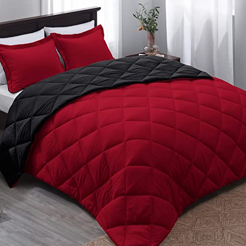 Reversible Red and Black Queen Comforter Set