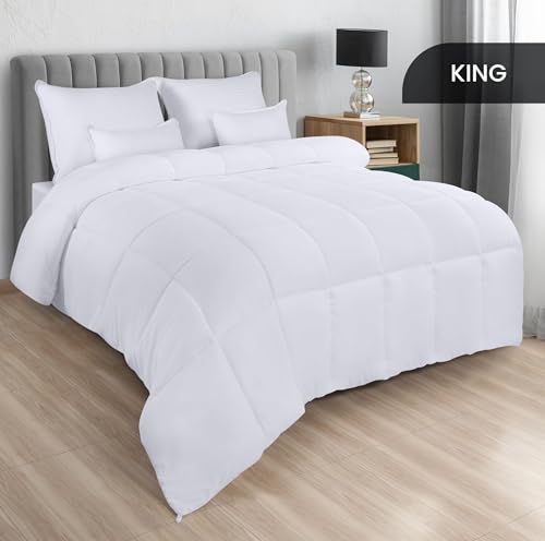 King Size All-Season White Comforter - Plush Fiberfill
