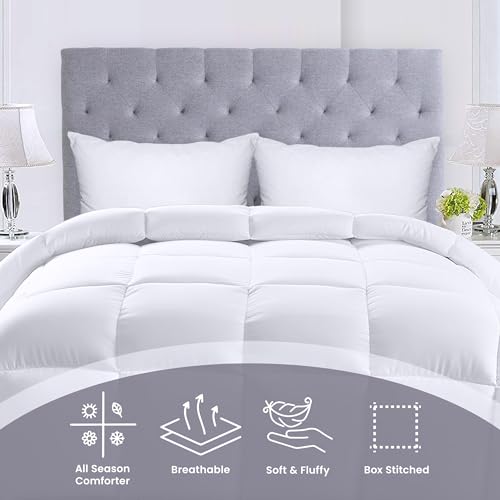 King Size All-Season White Comforter - Plush Fiberfill