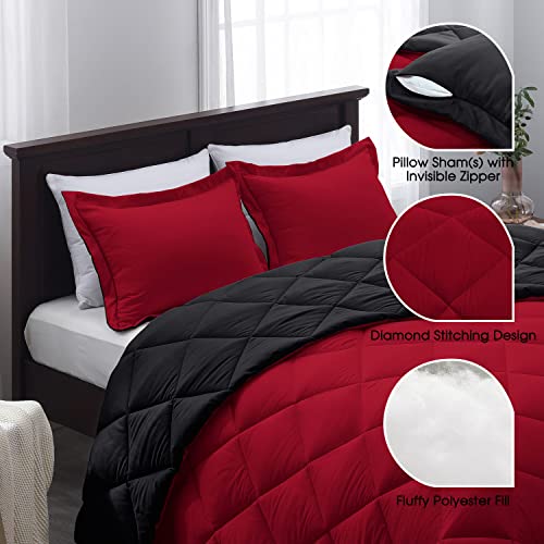Reversible Red and Black Queen Comforter Set