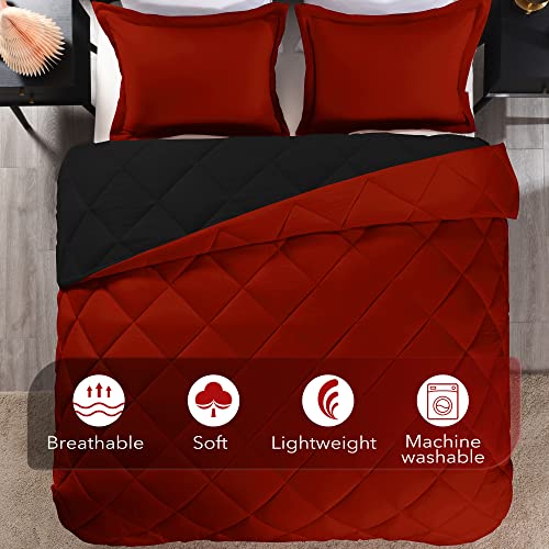 Downluxe Red and Black King Comforter Set