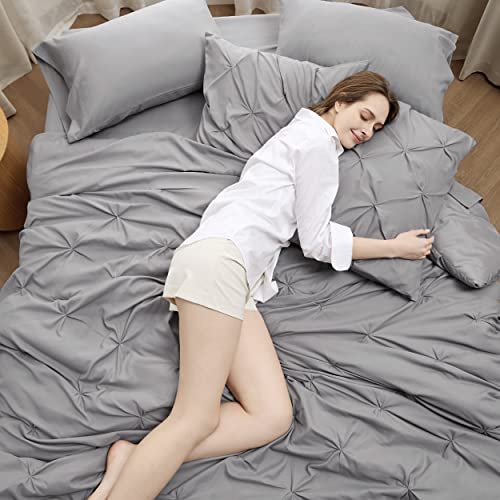 Pintuck Queen Comforter Set - 7 Pieces Grey