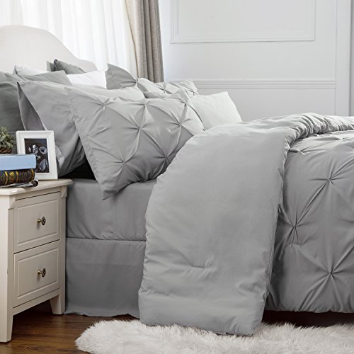 Pintuck Queen Comforter Set - 7 Pieces Grey
