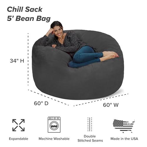 Giant 5' Charcoal Memory Foam Bean Bag Chair