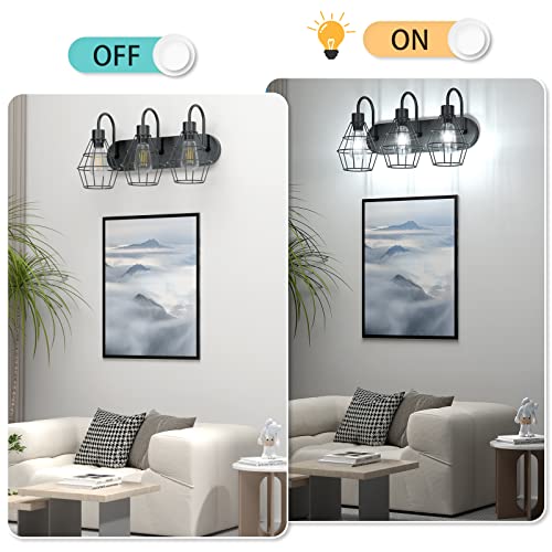 Vintage Industrial 3-Light Bathroom Wall Sconce