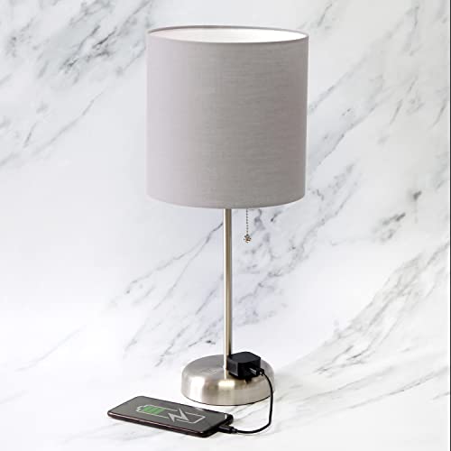 Brushed Steel Desk Lamp with Charging Outlet