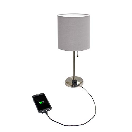 Brushed Steel Desk Lamp with Charging Outlet