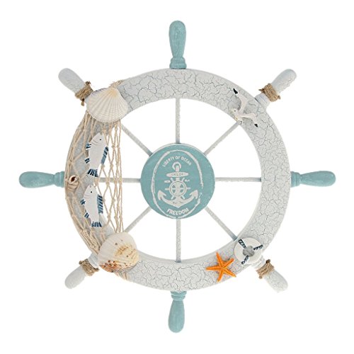 Rienar Nautical Wooden Boat Steering Wheel Wall Art