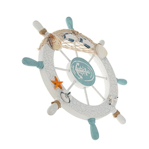 Rienar Nautical Wooden Boat Steering Wheel Wall Art