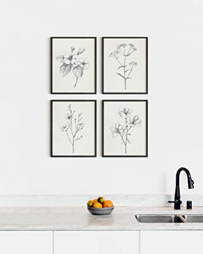 Botanical Grey Floral Wall Art Set of 4