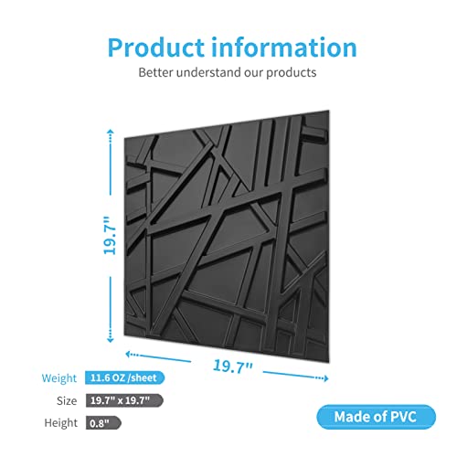 Black 3D Wall Panels for Bedroom Decor - 12 Pack