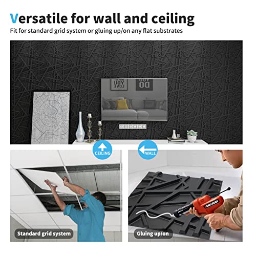 Black 3D Wall Panels for Bedroom Decor - 12 Pack