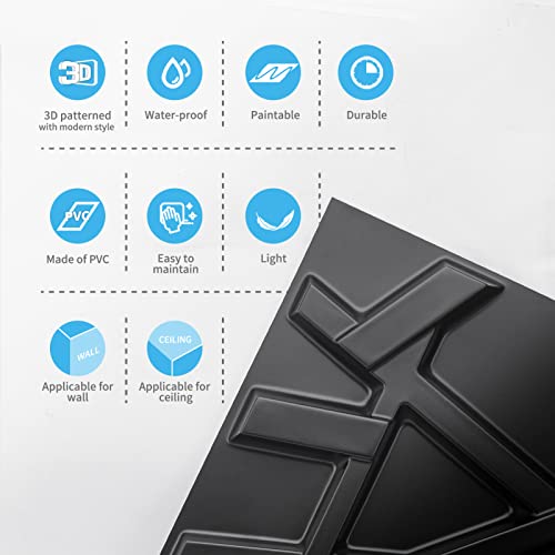 Black 3D Wall Panels for Bedroom Decor - 12 Pack