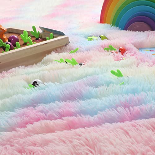 Rainbow Plush Area Rug for Girls' Bedrooms