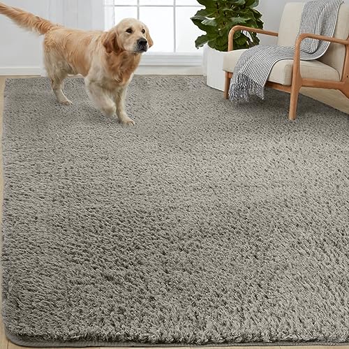 Fluffy Steel Gray Faux Fur Area Rug 5x7 FT
