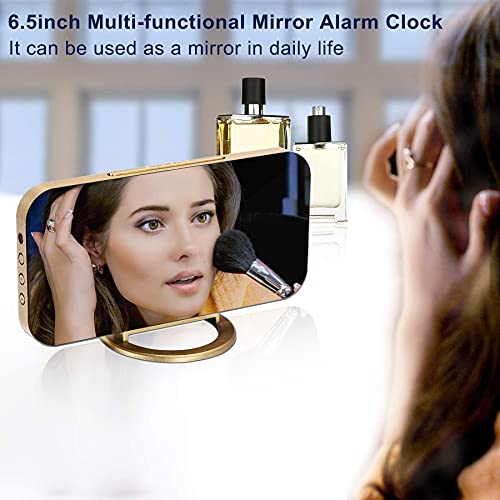 Gold LED Mirror Digital Alarm Clock with USB Ports