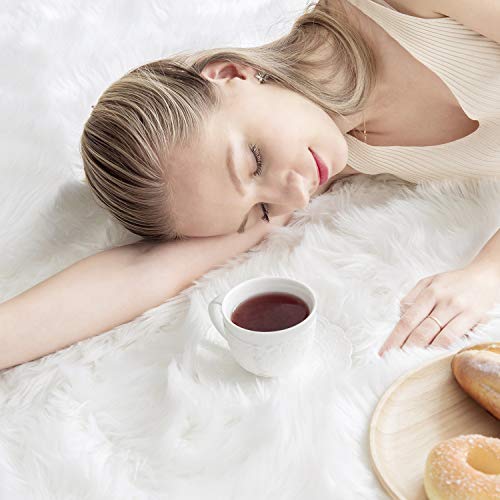 White Faux Fur Shag Rug for Bedroom Decor